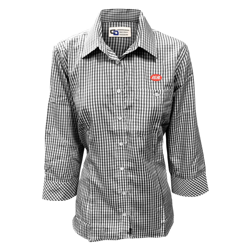 Ladies 3/4 Sleeve Check Shirt-Black Check