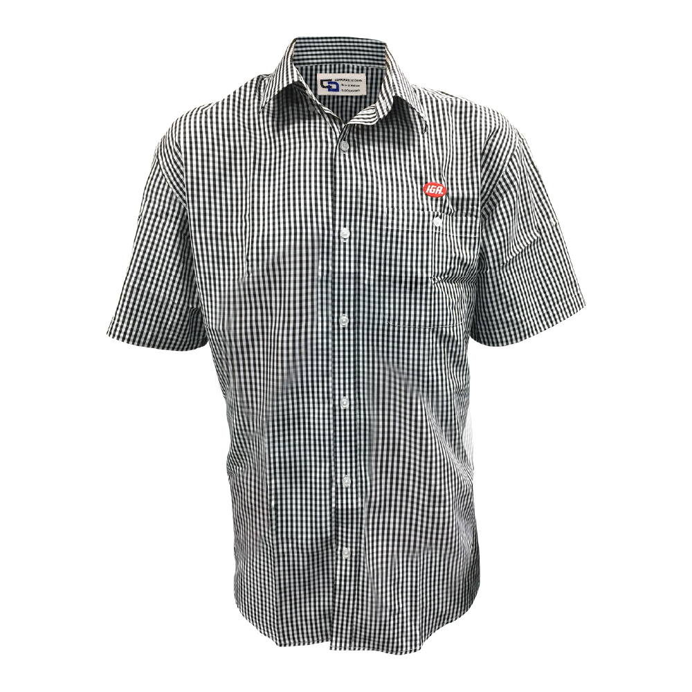 Men's Short Sleeve Check Shirt-Black Check